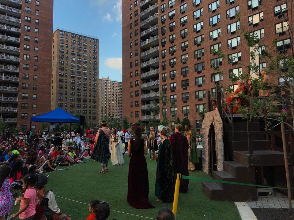 Cast of Shakespeare in the Park - LeFrak City's first play held at the Center Courtyard