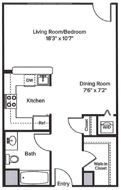 layout of the S1 Studio Apartment