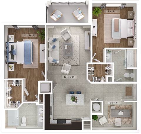 A rendering of the Laurel floor plan