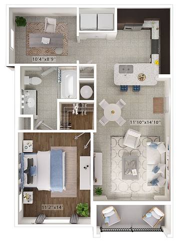 A rendering of the Pandora floor plan