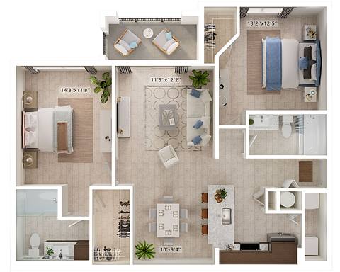 A rendering of the Moves floor plan