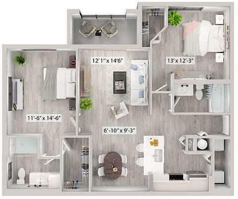 A rendering of the Aurora floor plan