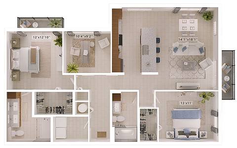 A rendering of the Bar Harbor floor plan