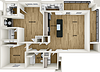 A floor plan with labeled areas: bedrooms, bath, pantry, kitchen, dining, and living room.