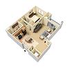 Abbey Lane A3 1-bedroom floor plan - Danbury, CT