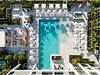 overhead view of pool deck chairs and rooftop