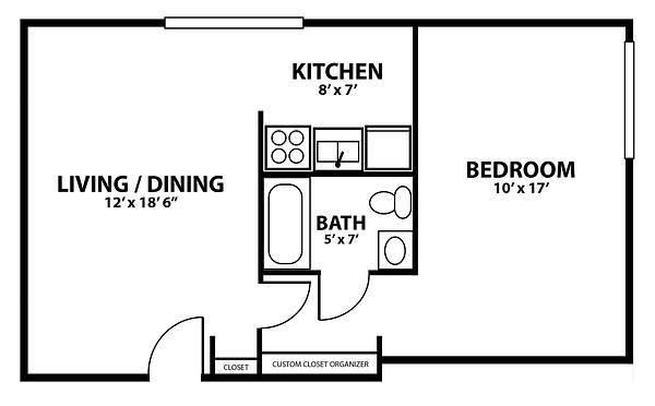 1 Bedroom Deluxe Floorplan Layout 