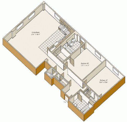 A rendering of the B22 floor plan 