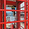 Red phone booth display in downtown Tulsa