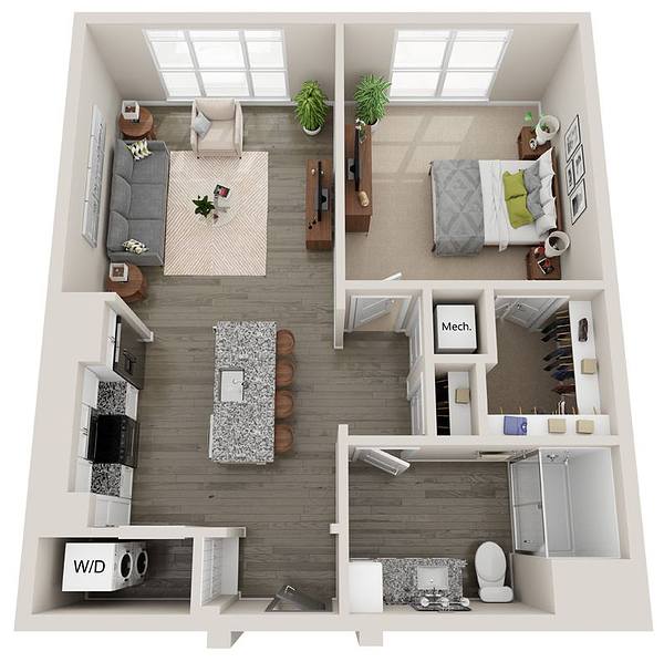A rendering of the A2 floor plan
