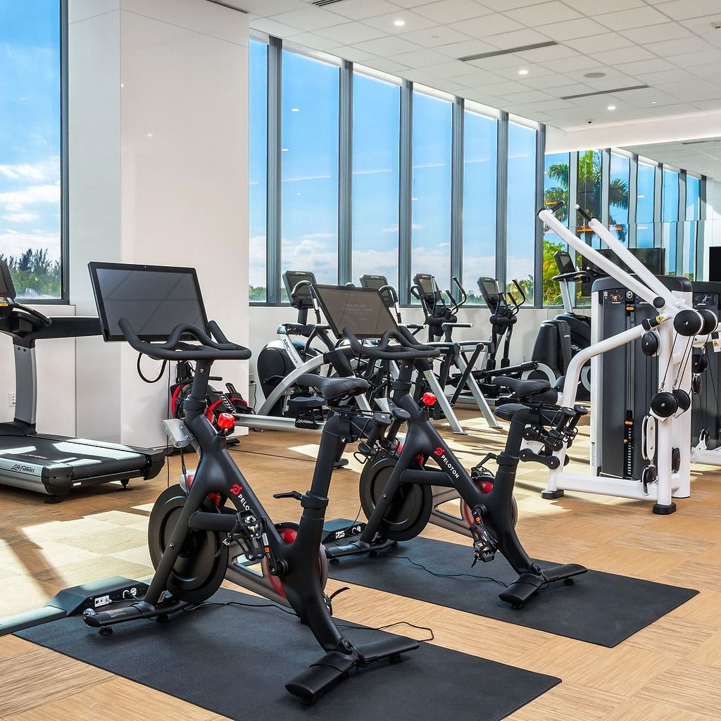 Fitness & Yoga Facilities Peloton Bikes in the Exercise Studio at The Shoreline at Solé Mia Apartments in North Miami