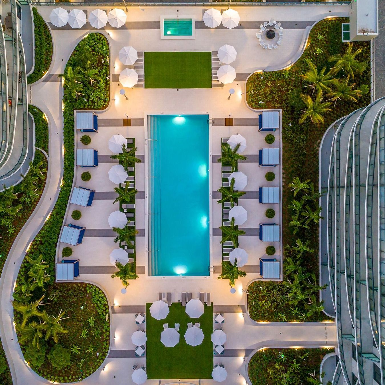 Swimming Pools Top View of the Swimming Pool & Amenities at The Shoreline at Solé Mia Apartments in North Miami